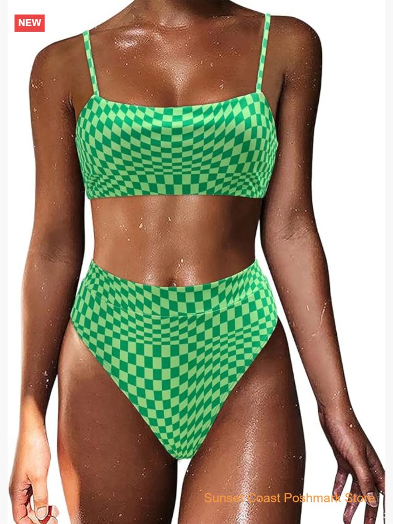 High Waisted Bikini Shoulder Strap 2 Piece String Swimsuits High Cut